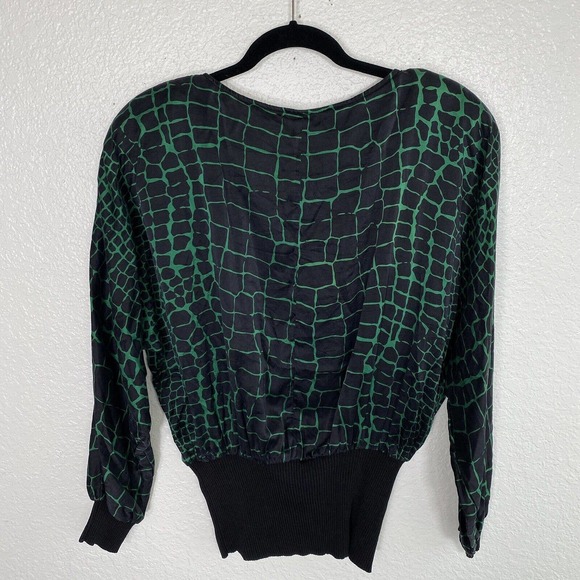 Valentino Black and Green Croc Print Blouse - Picture 2 of 8